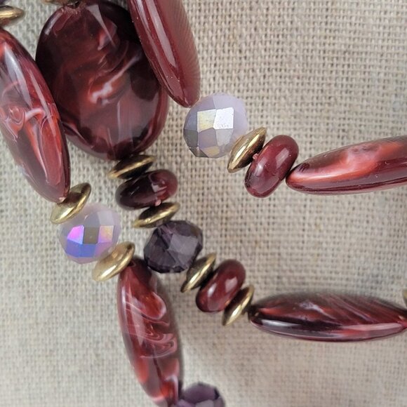 Dark Red Maroon Acrylic Bead Rope Cord Statement Necklace 35" Gold-Tone - Picture 6 of 12